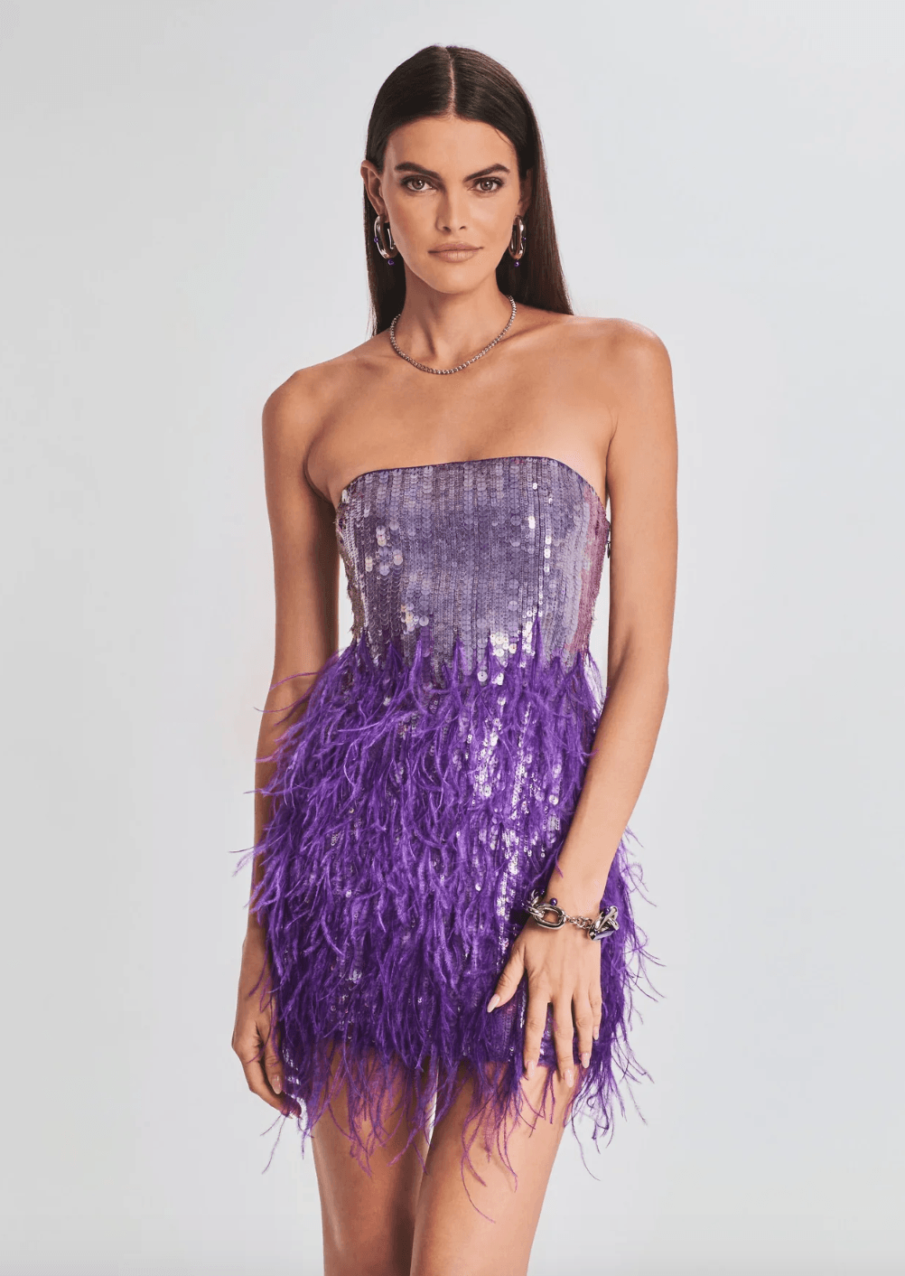 Anastasia Sequin Feather Dress in Violet - Endless