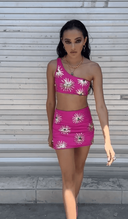 Callie Luxury Embellished Hot Pink Co-ord Skirt - Endless